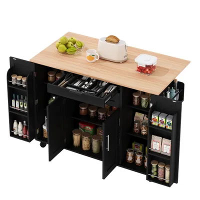 Productafbeelding van Multifunctionele servieskast, mobiel met wielen, met een uitslaande tafel, een lade voor bestek en opbergruimte