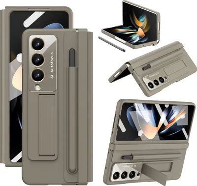 Produktbild von Schutzhülle für Samsung Galaxy Z Fold4 5G Ledertaschen mit Lederscharnier, Displayschutz, Ständer und Stifthalter Braun