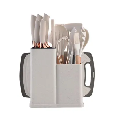 Produktbild von Fine Life Pro Kochbesteck-Set und Küchenmesser Set 19-tlg Silikon-Küchenutensilien Set, hitzebeständig, antihaftend, Weiß