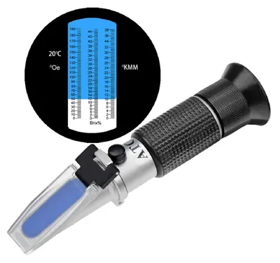 Wein-Refraktometer 0-44% Brix, 0-190° Oechsle, mit ATC