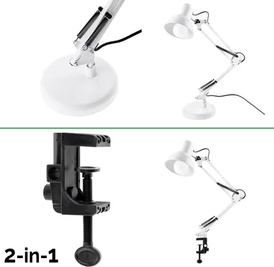 Produktbild von LUMILED Schreibtischlampe klassisch Leselampe Weiß Tischleuchte Tischlampe Verstellbarer Arm mit E27 Retro aus Metall Schreibtischleuchte