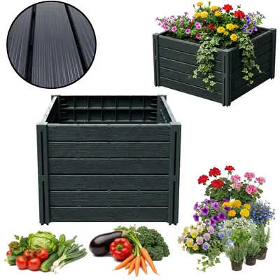 Produktbild von Gartenbeet Hochbeet Blumenkasten Gartenumrandung Gartenkantenschneider Zaun Palisade Gartenkante Holzimitat 62x62x46 cm Anthrazit für Garten Terrasse, für Blumen, Pflanzen, Obst, Gemüse