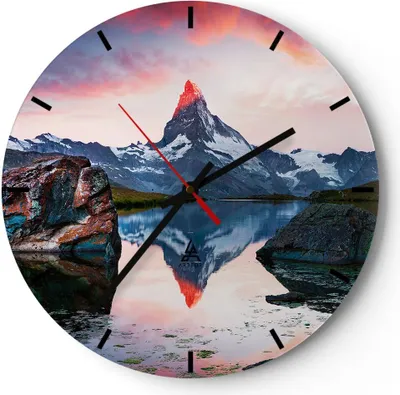 Produktbild von Wanduhr - Rund - Glasuhr - Berge Felsen Wasser - 40x40cm - Schleichendes Uhrwerk - Lautlos - zum Aufhängen bereit - Dekoration Modern - Wanddekoration aus Glas - C3AR40x40-3892