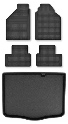 Image de Tapis en caoutchouc + bac de coffre pour Fiat Punto EVO 2009-2012 (coffre standard) – 5 pièces, noirs, semi-universel, adapté