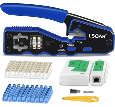 RJ45 Crimp Tool Kit, Durchführung, 50 CAT6-Stecker, Kabeltester