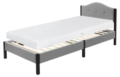 Obrázek produktu pro Čalouněná postel ML-Design 90 x 200 cm, šedá, jednolůžko s matrací (v: 16 cm), pevný rám postele, čelo a rošt, moderní postel pro mládež