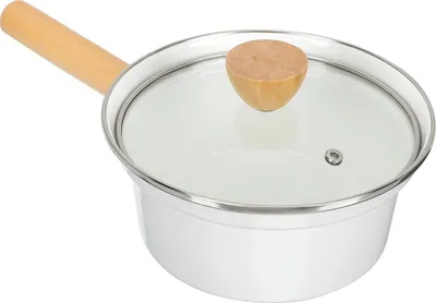Obrázok produktu pre Smaltovaný hrniec Vaguelly 16 cm s odmerou, nepriľnavým povrchom a drevenou rukoväťou