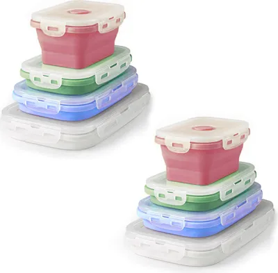 Produktbild von 8er Set Silikon Lunchbox faltbar mit Deckel BPA frei Vorratsbehälter Frischhaltedosen Gefrierdosen Brotdose