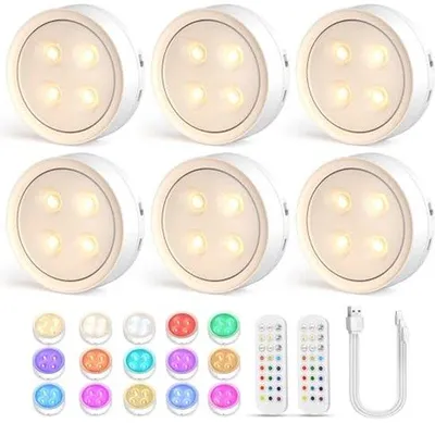 Produktbild von Dimmbarer drahtloser LED-Lichtstrahler für Küche und Schrankbeleuchtung, fernbedienbar, 12 Farben (6 Stück)