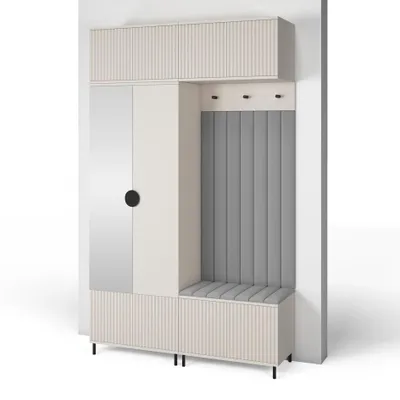 Produktbild von Garderoben-Set Ritmo version 2 – gefräste Kleiderschrank mit Polsterplatten, Schuhschrank, für Flur und Eingangsbereich (cashmere, Trinity 14)