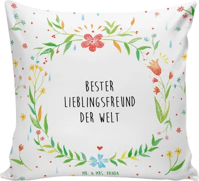 Produktbild von Mr. & Mrs. Panda Dekokissen Lieblingsfreund - Weiß - Geschenk, kissen für sofa, Liebe, Freund, Kuschel, 40 x 40, kuschelkissen 40x40, Herz, Deko, Partner