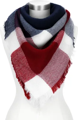 Produktbild von Damen Strickschal kariert Karo XXL Wollschal Oversized Winterschal Autiga® navy-rot