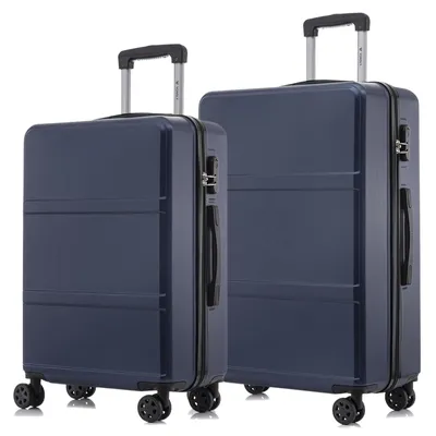 Produktbild von Suitcase Set, Rollkoffer Handgepäck, Kofferset, mit 4 Rollen 360°, Hartschalenreise Zahlenschloss, Weicher Gummigriff (2er Set, L&XL, Dunkelblau)