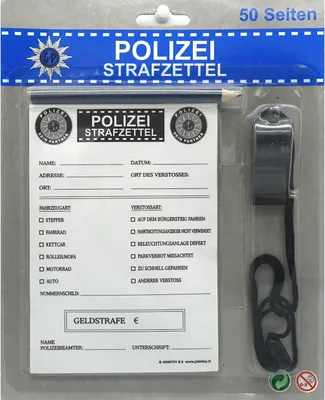 Produktbild von 50x Polizei Strafzettel mit Bleistift und Trillerpfeife (Spielzeug für alle kleinen und großen Polizisten)