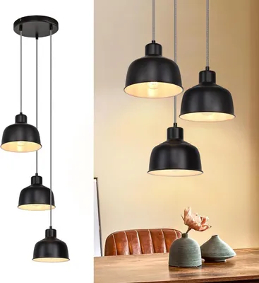 Image de ZMH Lampe suspendue 3 flammes Noir Lampe à suspendre Table à manger Vintage Lampe à suspendre Industrielle Rétro E27 Métal Lampe à suspendre pour chambre à coucher Salle à manger Cuisine Salon Restaurant