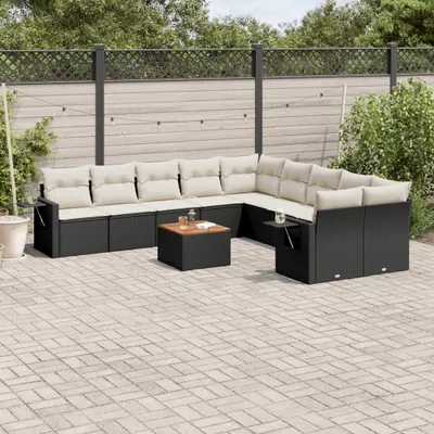 Produktbild von 11-tlg. Garten-Sofagarnitur - mit Kissen Schwarz Poly Rattan - Sitzgruppe 3224754