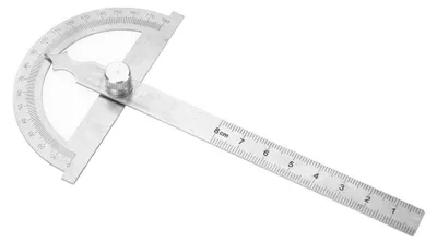 Obrázok produktu pre Goniometer, pravítko, nerezová oceľ, 15 cm, 0-180 stupňov, uhlomer