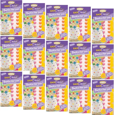 Produktbild von BackDecor 15 x je 48 süße bunte Herzen aus Zucker als VKE