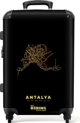 Produktbild von NoBoringSuitcases.com® Großer Koffer - Antalya - Stadtplan - Gold - Karte - Kombinationsschloss TSA - Hartschalen Trolley 4 Rollen - 72 liter - Reisekoffer - 66 cmKoffer Mittelgroß 67x43x25 cm, 72L,