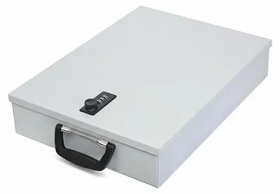 Produktbild von Relaxdays Dokumentenkassette, DIN A4, mit Zahlenschloss, Tragegriff, HxBxT: 7x37x27 cm, Sicherheitskassette, hellgrau, KI-generiertes Bild