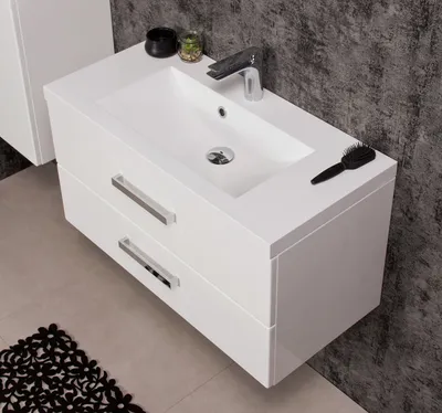 Produktbild von Quentis Badmöbel Genua, Breite 80 cm, 2 Schubladen, weiß glänzend, Waschbeckenunterschrank montiert