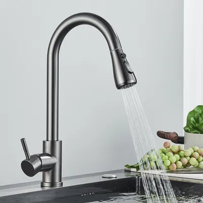Obrázek produktu pro 360° kuchyňská baterie Vodovodní kohoutek Kuchyňská výsuvná sprcha z nerezové oceli Jediná rukojeť Mixer