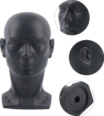 Produktbild von Männliche Schaufensterpuppe Kopfhalter Ständer Display Kopf Modell Perücke Hut Brille(mattes Schwarz)
