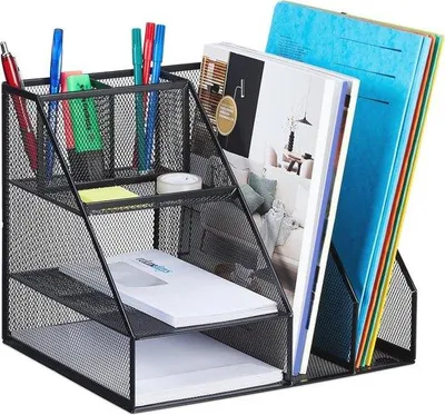 Produktbild von Famanu Büro Organizer mit 7 Fächern und Zeitschriftenhalter - Schwarz Metall