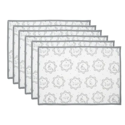 Obrázok produktu pre Clayre & Eef Sada 6 podložiek 48x33 cm Biela sivá bavlnená mačka