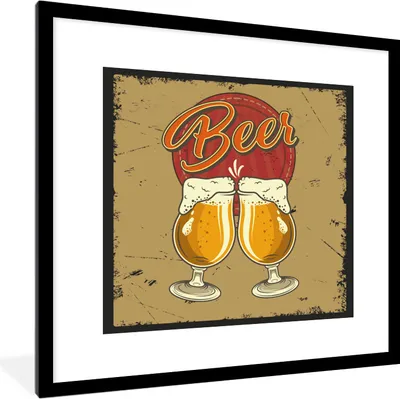 Produktbild von MuchoWow® MuchoWow® Gerahmtes Poster Mannshöhle - Bier - Glas - Retro 40x40 cm - Poster mit zchwarzem Bilderrahmen - Poster - Plakat im Rahmen