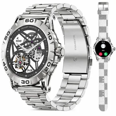Produktbild von Robuste Smartwatch Herren mit Telefonfunktion 2026 Silber rund mit Herzfrequenz und SpO2 für Android und iOS Geräte wasserdicht mit Metall und Wechselarmband