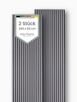 Produktbild von holz4home® Akustikpaneele 240x60cm Dunkelgrau 2er Set I Wandpaneele Innenverkleidung Wandpaneele in Holzoptik I Lamellenwand 3D Holzverkleidung