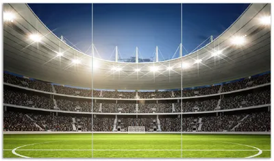 Produktbild von Wallario Herdabdeckplatte aus Glas, Größe 90 x 52 cm 3-teilig, Motiv Fußballstadion Mittellinie