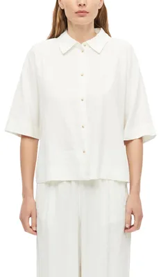 Produktbild von s.Oliver Damen Bluse – Kurzarm, Leinenmix, Hemdkragen, Relaxed Fit