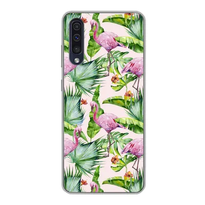 Produktbild von MuchoWow® Handyhülle Schutzhülle Hülle für Samsung Galaxy A30s Flamingo - Pflanzen - Muster Silikon Softcase Handy Hülle - Karteninhaber