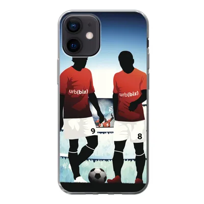 Produktbild von MuchoWow® Handyhülle Schutzhülle Hülle für iPhone 12 Eine Illustration von zwei Fußballspielern in einem Stadion - Jungen - Mädchen - Kinder Silikon Softcase Handy Hülle - Schutzhülle