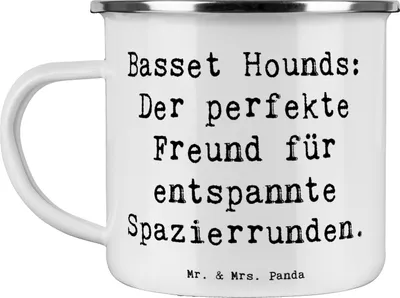Produktbild von Mr. & Mrs. Panda Teetasse Spruch Basset Hound Freund - Weiß - Geschenk, Hunderassen Eigenschaften, Kaffeepott, treuer, Pott, Haferl, Hund, ruhiges Temperament, Begleiter
