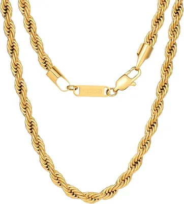 Produktbild von VEXXS Goldkette Herren 18 Karat Vergoldet Kordelkette 5mm Edelstahl halskette Goldkette Männer Damen Jungen Geschenk