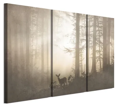 Immagine prodotto di Set di 3 quadri decorativi LUMASOUL per soggiorno, motivo: foresta, 25 120x80 cm. Set di 3 stampe su tela per camera da letto, corridoio, ufficio e cucina