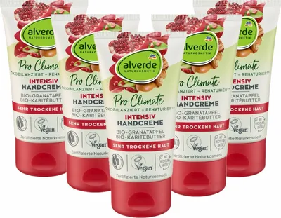 Produktbild von 5 x  alverde Naturkosmetik - Intensiv Handcreme - Bio-Granatapfel & Bio-Karitébutter  (5 x 75 ml)