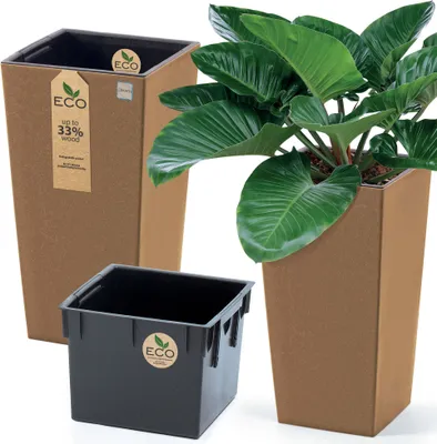 Image de Pot de fleurs Pot haut 19,5 cm Pot de plantes Pour la maison, le jardin ECO Wood Marron