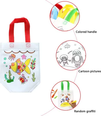Zdjęcie produktu dla 12 sztuk toreb na zakupy DIY Graffiti, torby na zakupy z włókniny dla dzieci, rękodzieło, wypełnienie kolorowe, prezent na imprezę