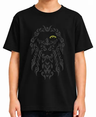 Image de T-shirt pour enfant, noir, taille 140, avec motifs : Odin, Auge (œil), Gelb (jaune), Wikinger (Viking), Valhalla, Nordisch (nordique), motif tressé, Asgard