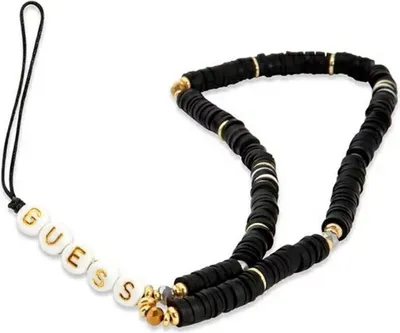 Produktbild von Guess Gustpeark Phone Strap Anhänger Schwarz/Schwarze Heishi Perlen