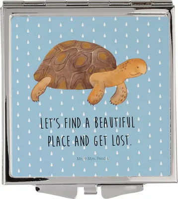 Produktbild von Mr. & Mrs. Panda Kosmetikspiegel Schildkröte Marschieren - Blau Pastell - Geschenk, Kleiner Spiegel, Schminkspiegel, Motivation, Inspiration, Frauen, Taschenspiegel, Meer