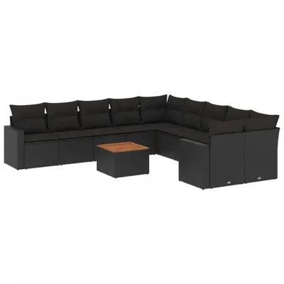 Produktbild von vidaXL 11-tlg. Garten-Sofagarnitur mit Kissen Schwarz Poly Rattan