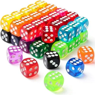 Produktbild von Famanu Set von 50 bunten transparenten Würfeln 14mm - 10 Farben