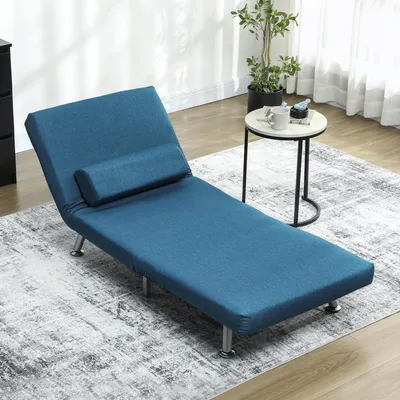 Produktbild von Schlafsessel mit Bettfunktion, klappbarer Sessel Einzelbett, Leinenoptik Polyester, Blau | 75 x 70 x 75 cm | 20 kg | Schaumstoffpolsterung
