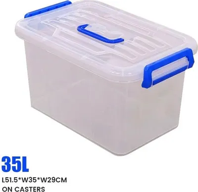 Image de Boîtes de rangement - Boîtes en plastique avec couvercle - Lot de 2 - 35 l - Empilables - Rectangulaires - Plastique PP - Rangement de vêtements - Bleu