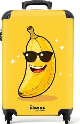 Produktbild von NoBoringSuitcases.com Kinder Handgepäck Koffer 55x35x20 cm, 36L, Fröhliche Drucke für Kinder: Gelb - Banane, Reisekoffer mit 4 Rollen